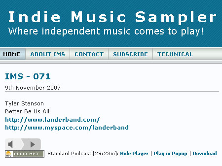 Better Be Us All on the Indie Music Sampler