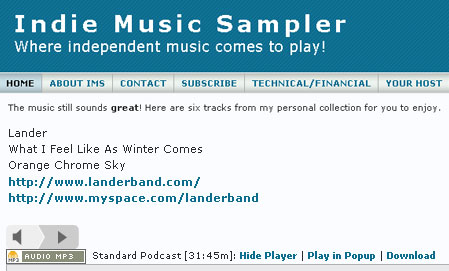 Lander on Indie Music Sampler