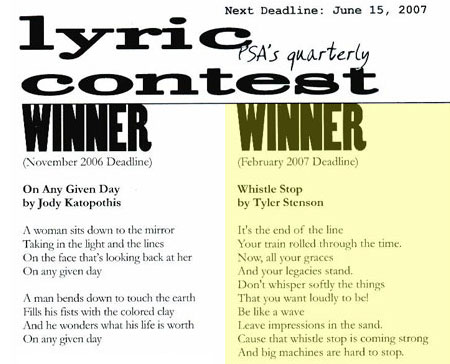 PSA Quarterly Newsletter and Lyric Contest